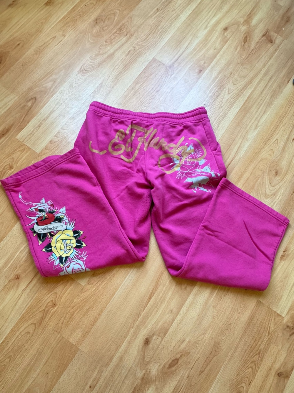Ed Hardy Y2K Hot Pink Floral Graphic Sweat Pants